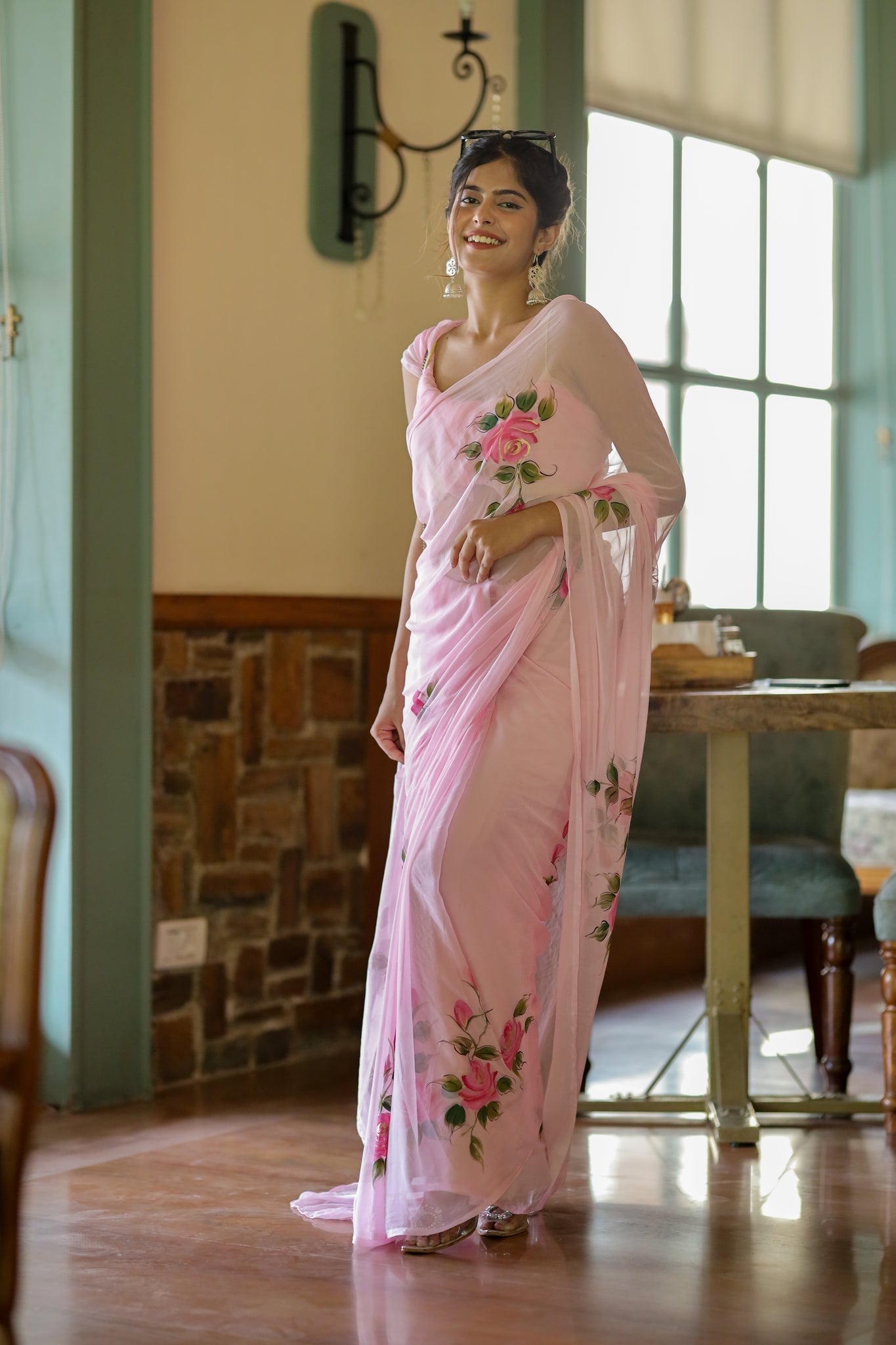Baby pink Floral Printed Ready-to-Wear Saree 405