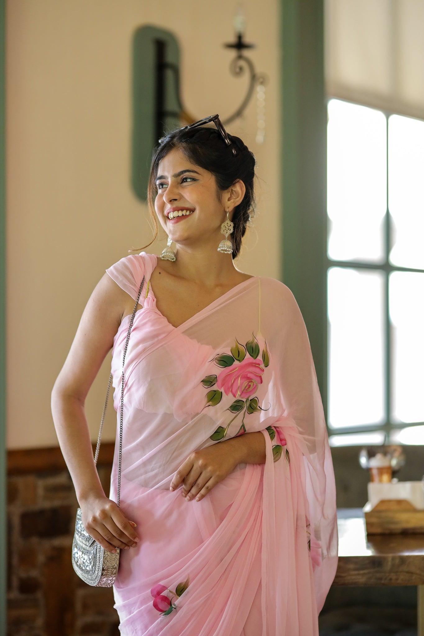 Baby pink Floral Printed Ready-to-Wear Saree 405