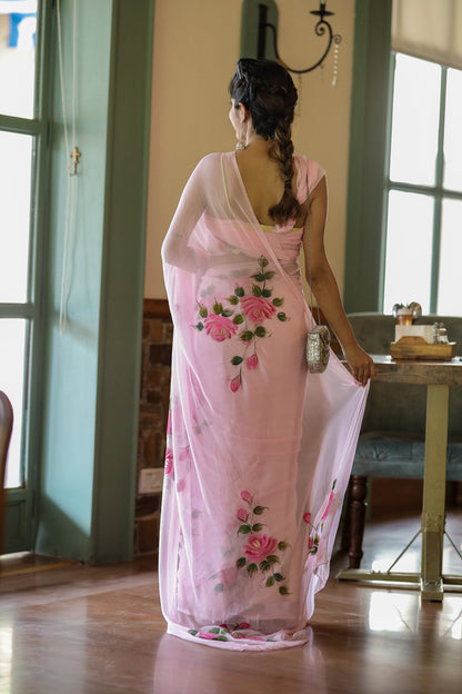 Baby pink Floral Printed Ready-to-Wear Saree 405