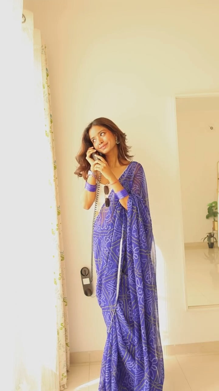 Dark Blue Spark Bandhani Saree Ready-to-Wear Saree 410