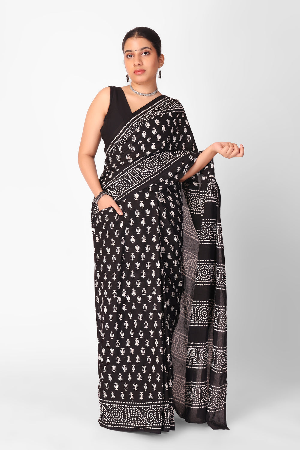 Black Cotton Ready-to-Wear Saree 455