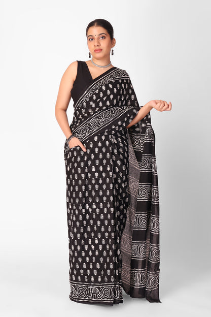 Black Cotton Ready-to-Wear Saree 455