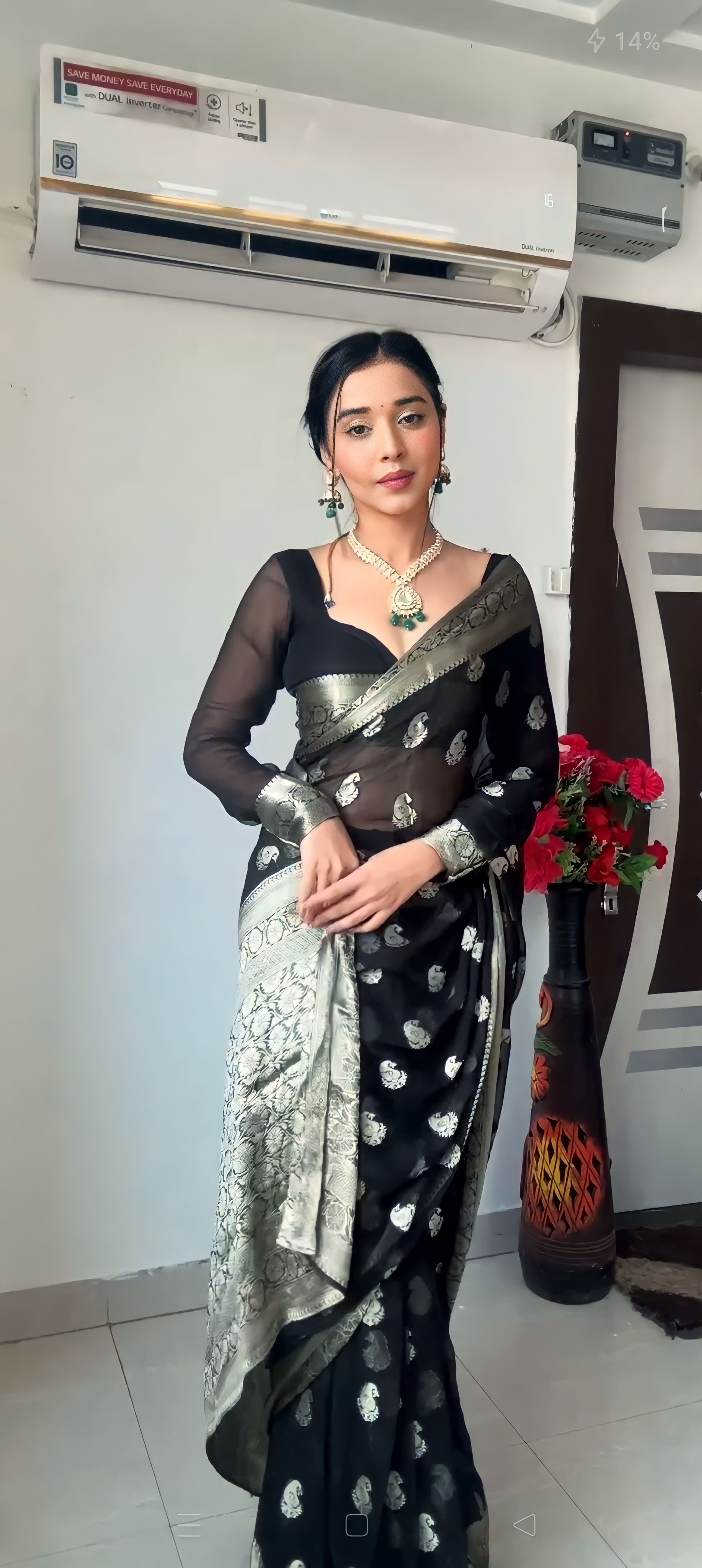 Black Banarsi Design Ready-to-Wear Saree 180