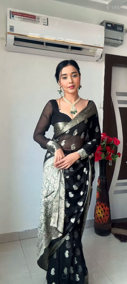 Black Banarsi Design Ready-to-Wear Saree 180