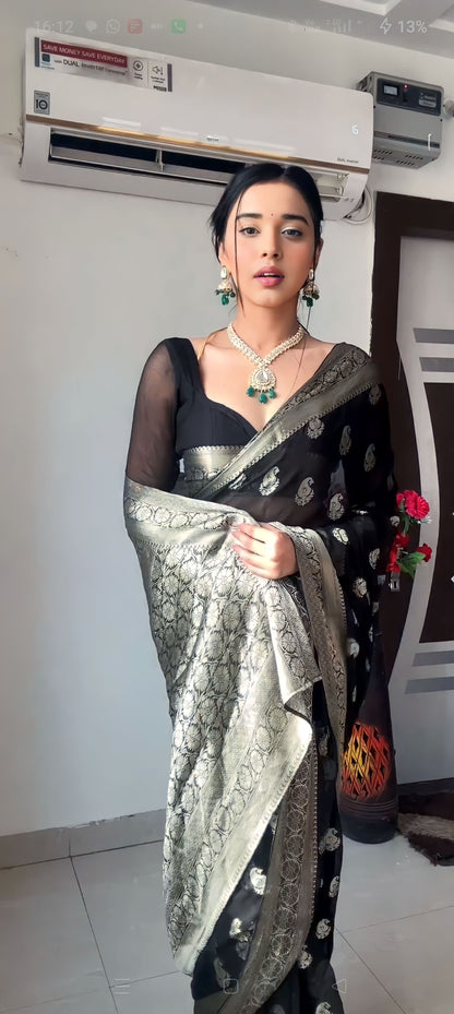 Black Banarsi Design Ready-to-Wear Saree 180