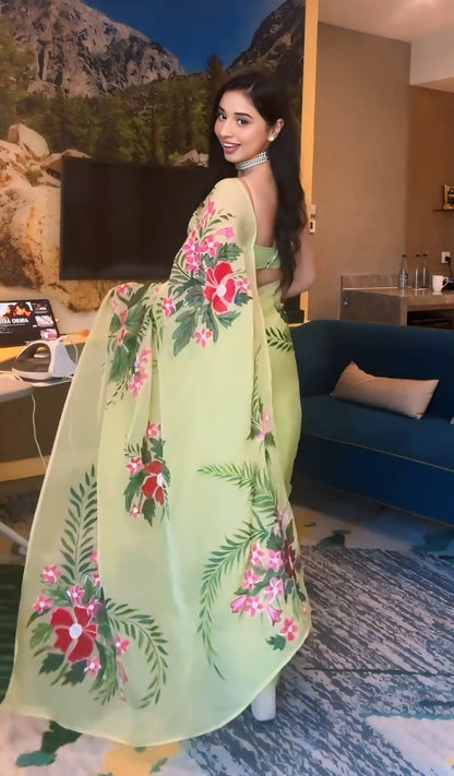 Light Green Floral Printed Ready-to-Wear Saree 256