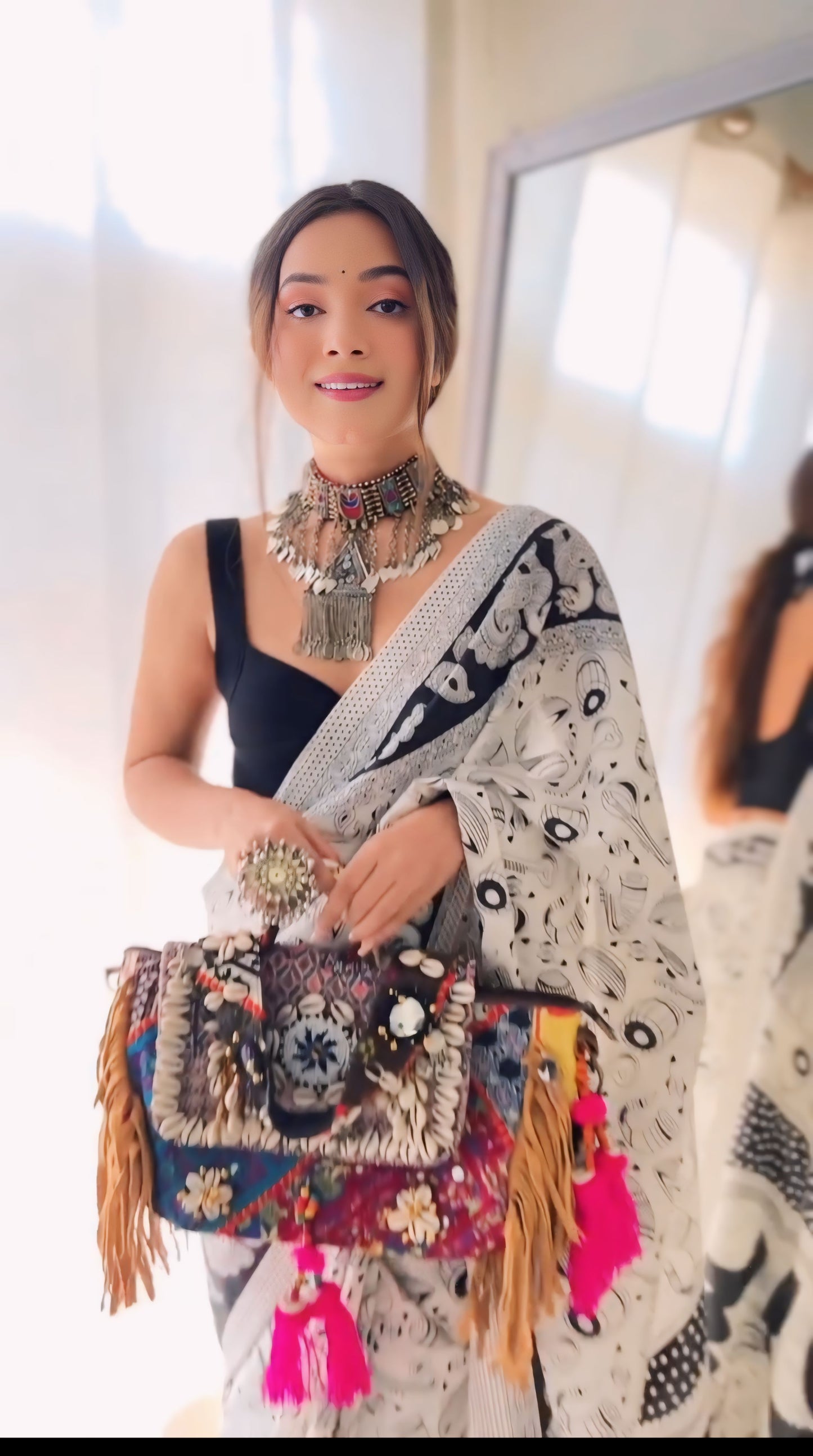Black and White Printed Ready-to-Wear Saree 255