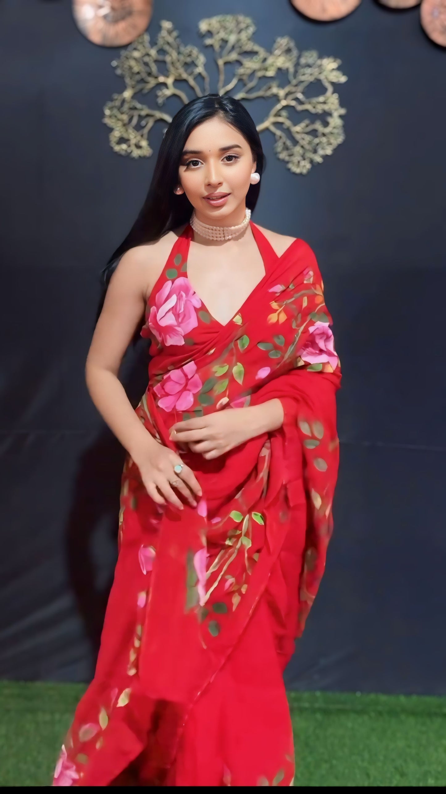 Red Floral Printed Ready-to-Wear Saree 279