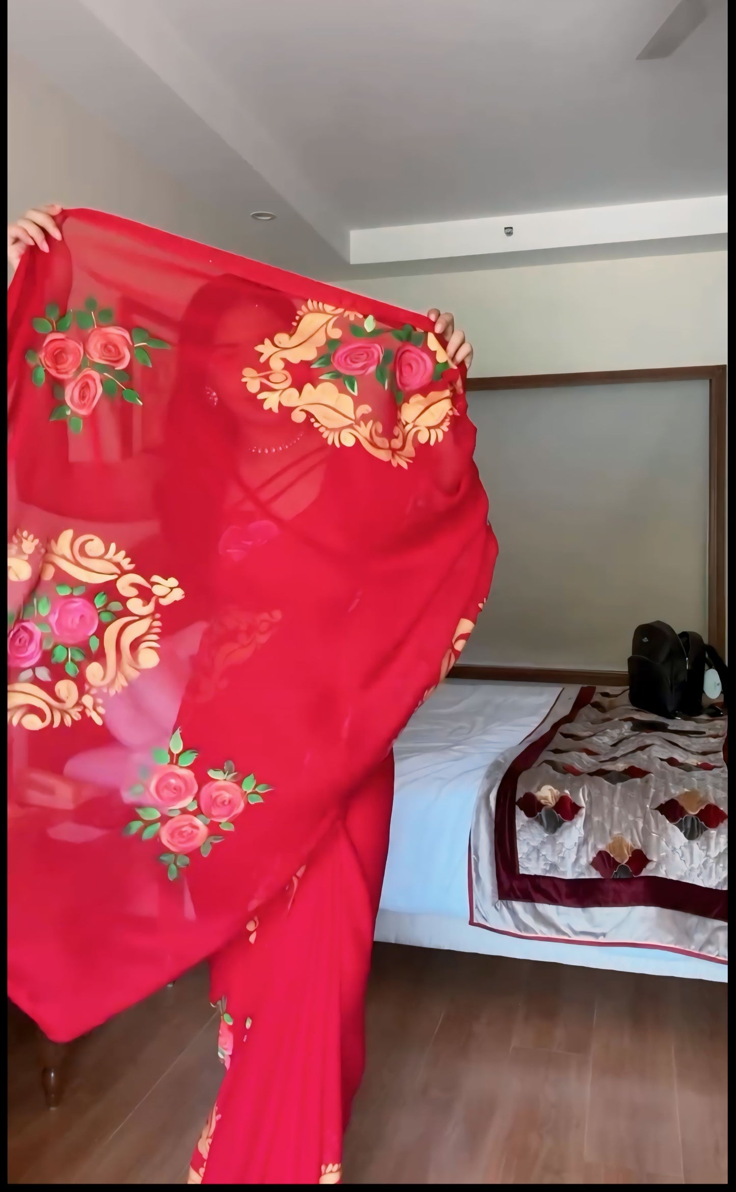 Red Floral Printed Ready-to-Wear Saree 278