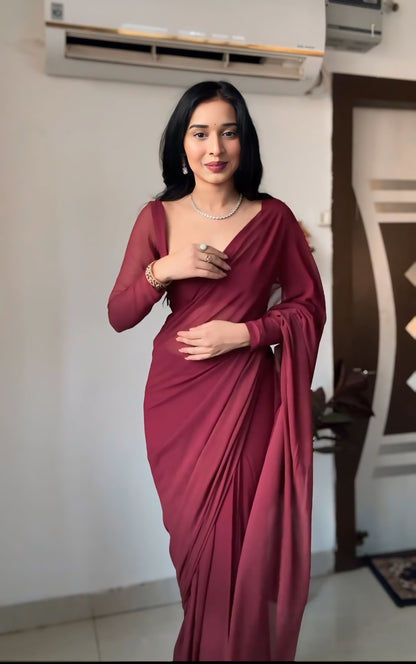 Maroon plain Ready-to-Wear Saree 248