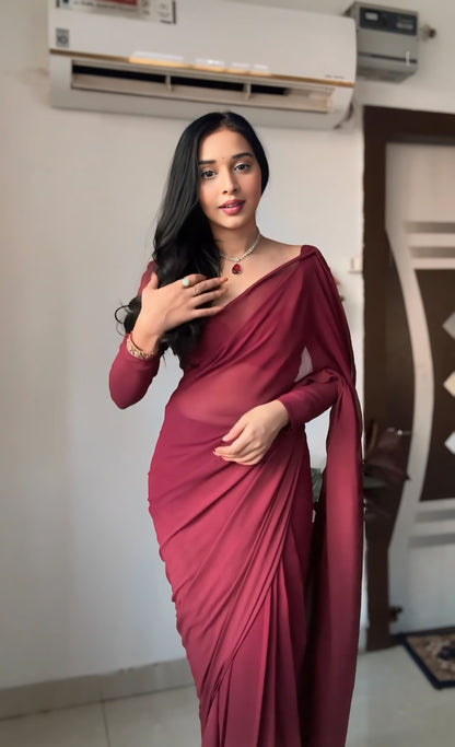 Maroon plain Ready-to-Wear Saree 248