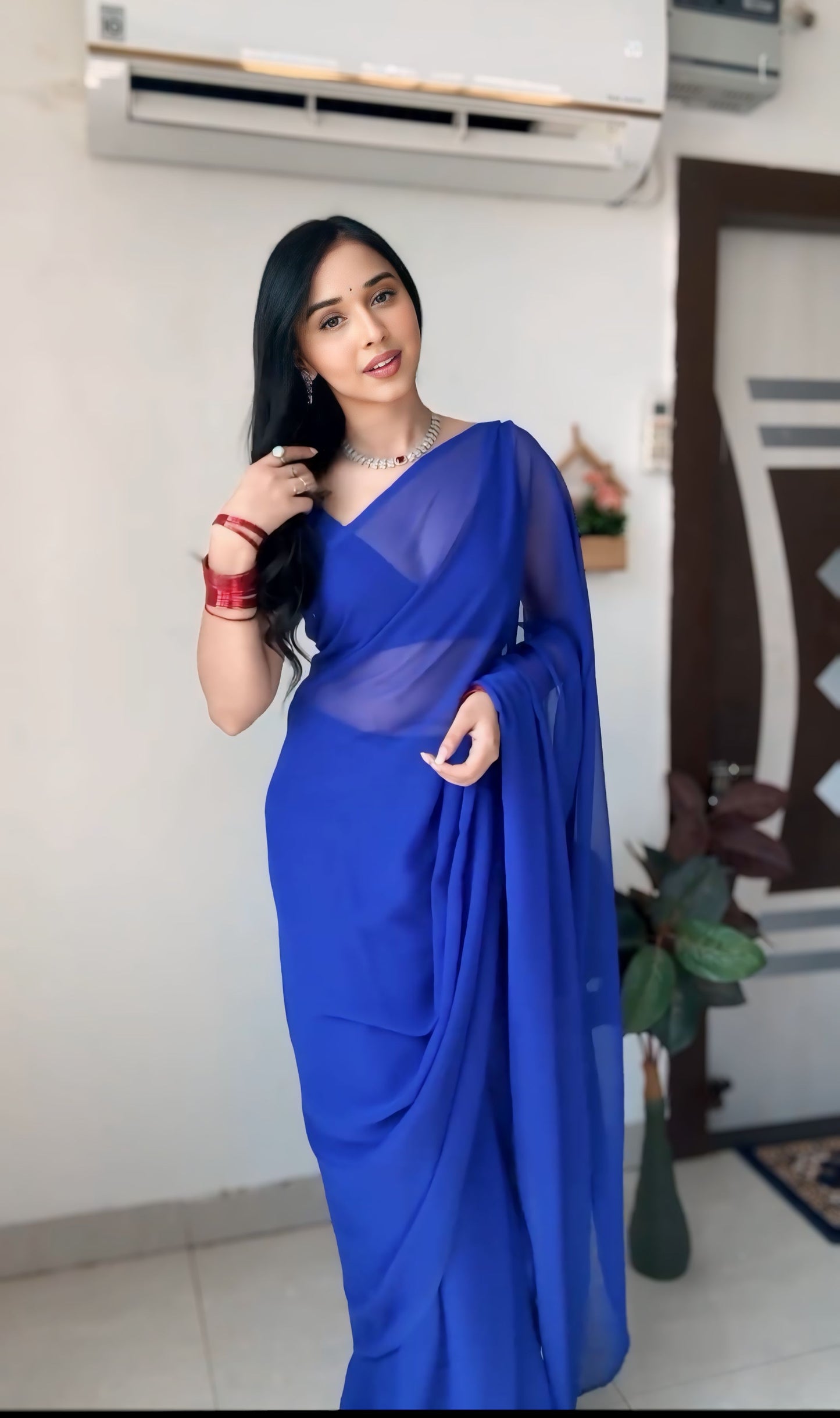 Royal Blue plain Ready-to-Wear Saree 248