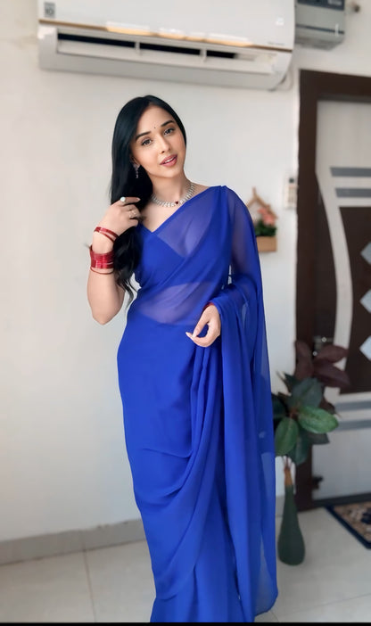Royal Blue plain Ready-to-Wear Saree 248