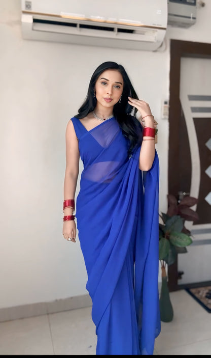 Royal Blue plain Ready-to-Wear Saree 248