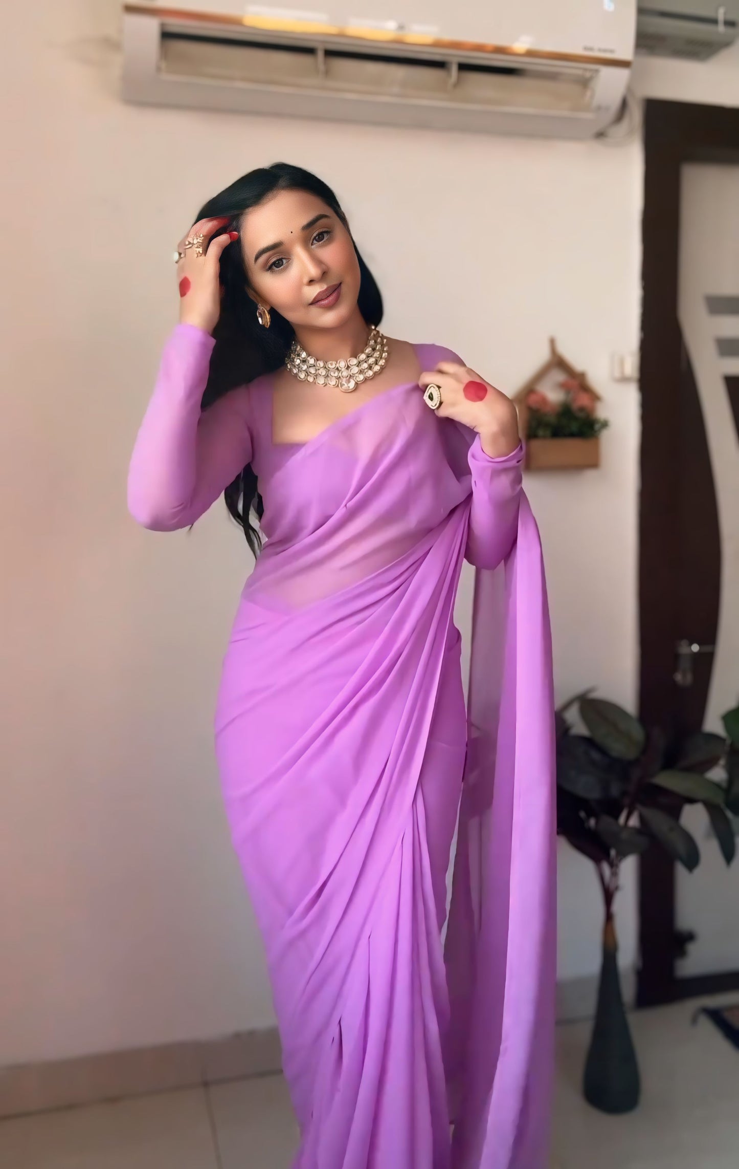 Lavender plain Ready-to-Wear Saree 248