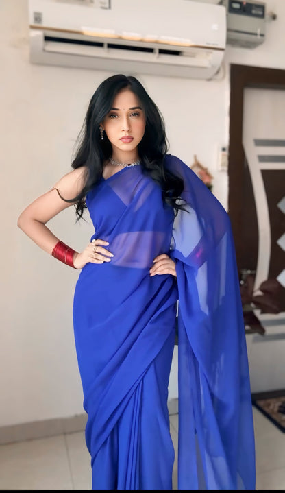Royal Blue plain Ready-to-Wear Saree 248