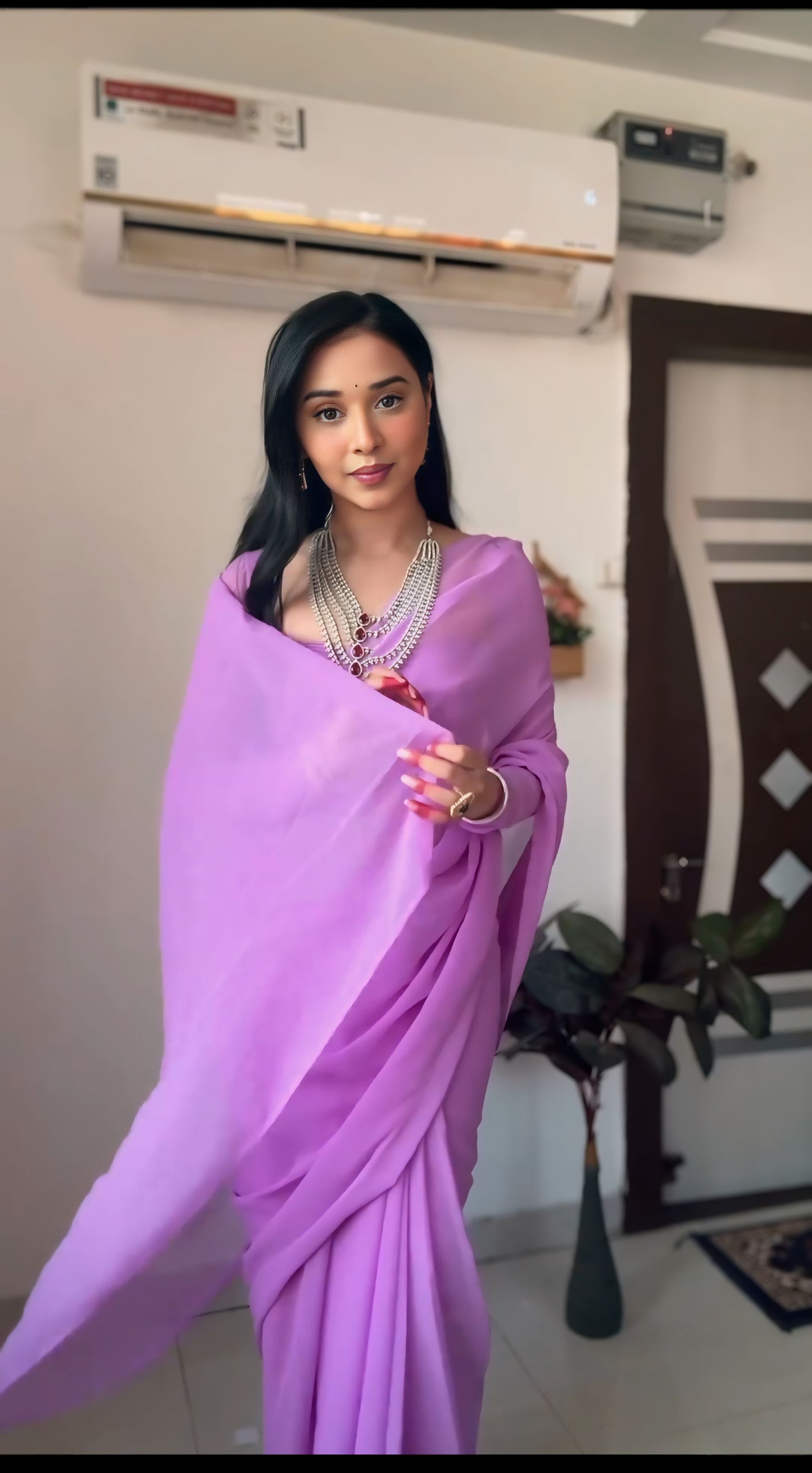 Lavender plain Ready-to-Wear Saree 248