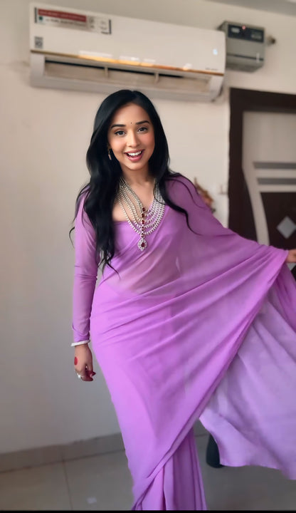 Lavender plain Ready-to-Wear Saree 248