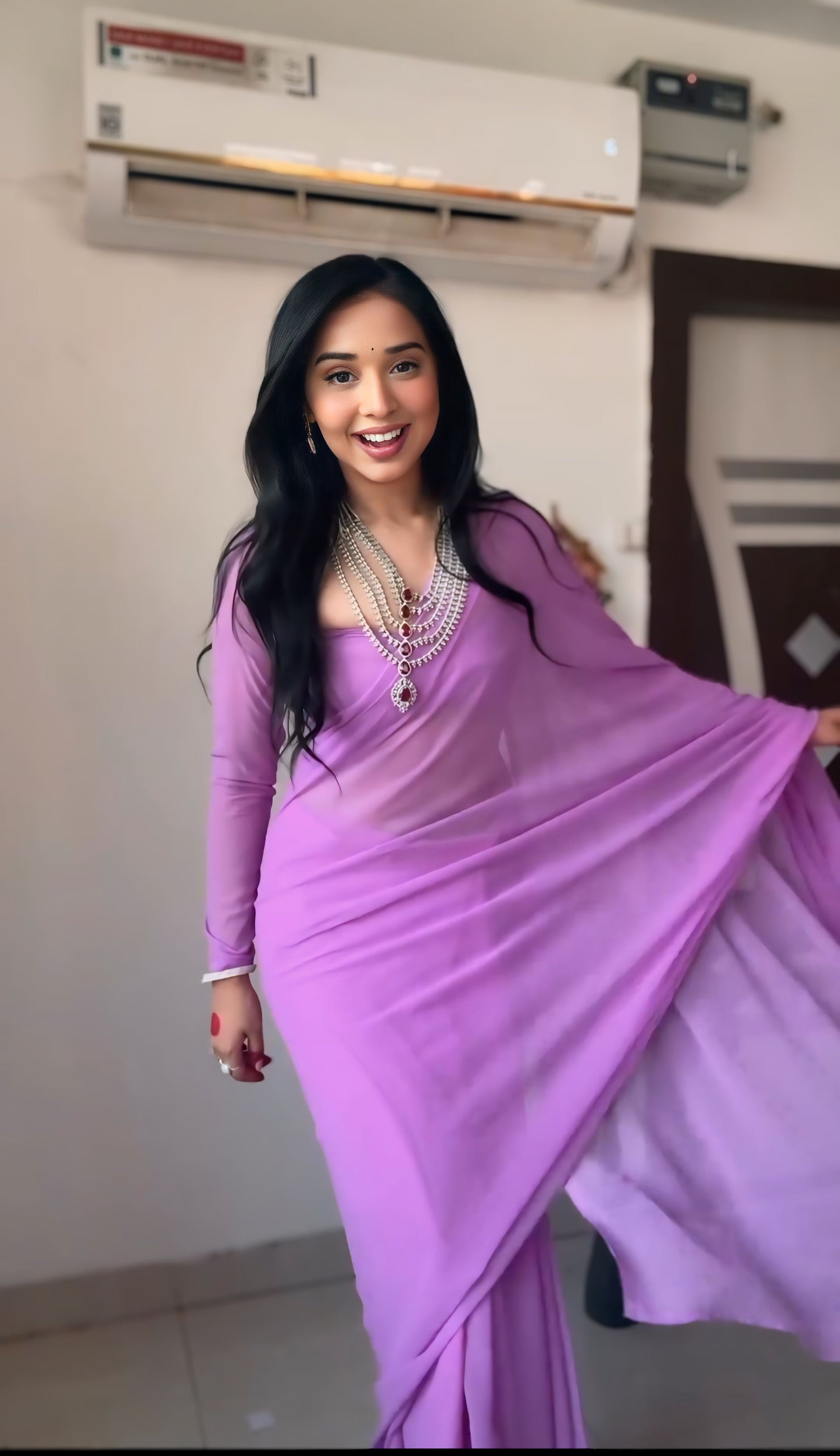 Lavender plain Ready-to-Wear Saree 248