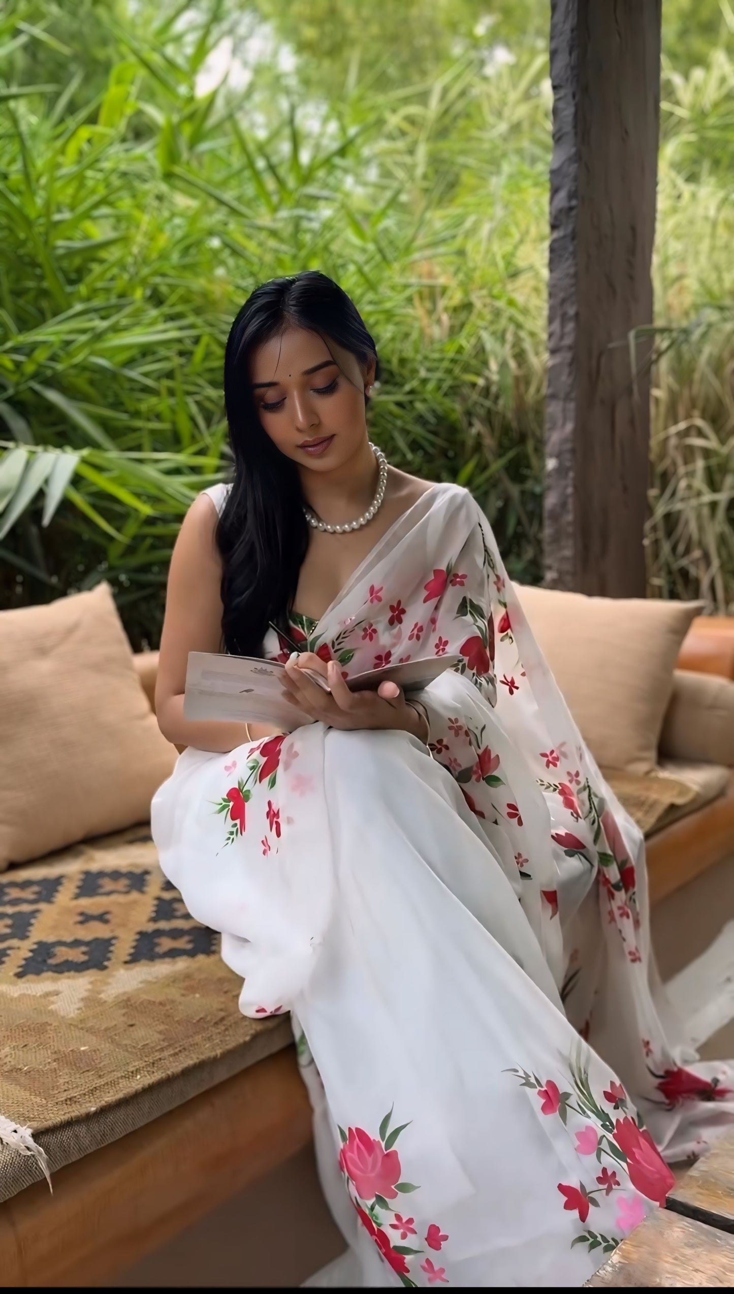 White Floral Printed Ready-to-Wear Saree 319