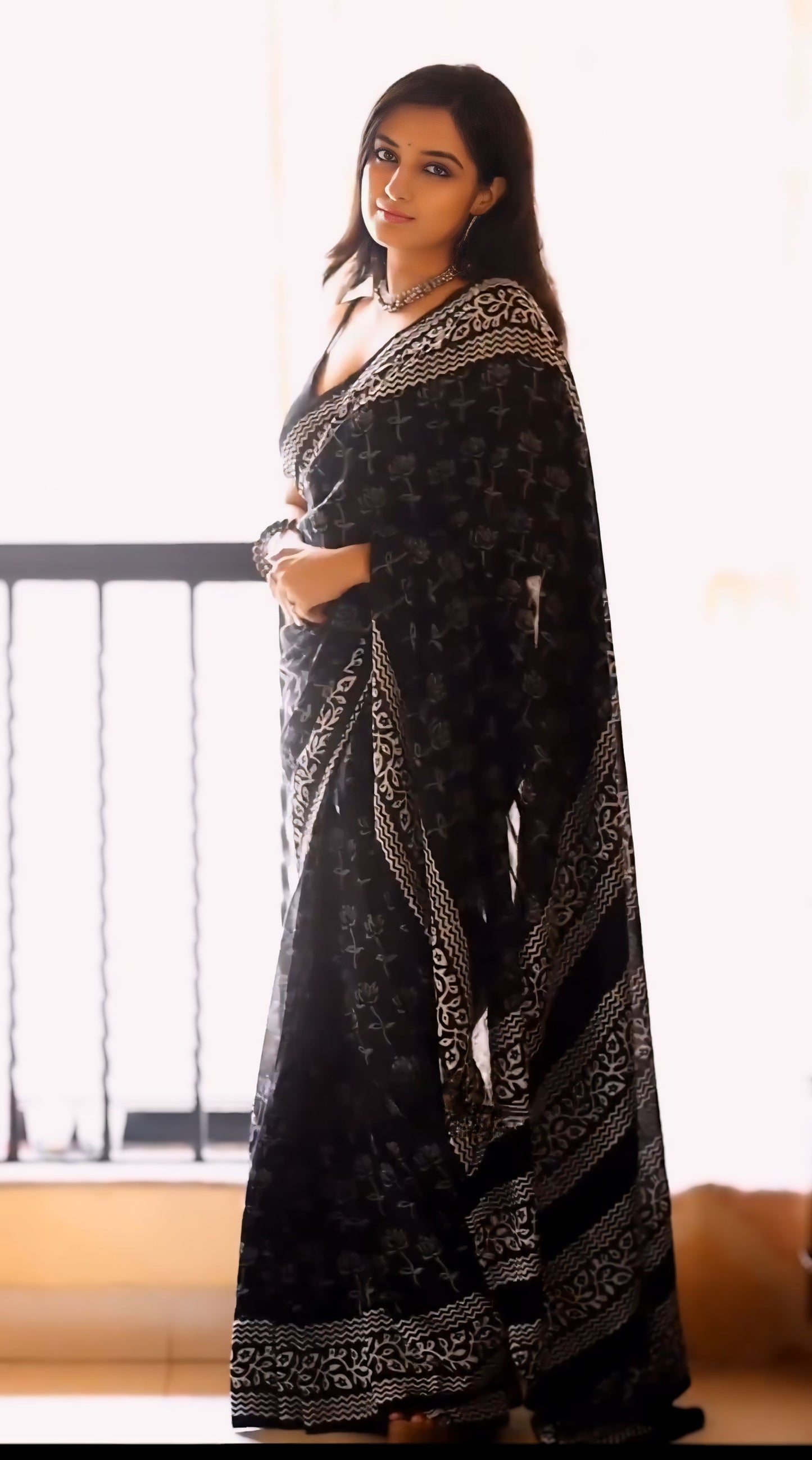 Black Cotton Ready-to-Wear Saree 321