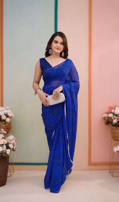 Blue Bandhani Saree Ready-to-Wear Saree 332