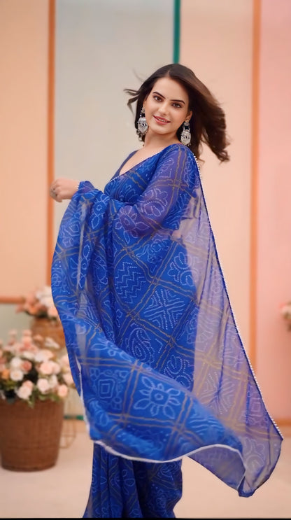 Blue Bandhani Saree Ready-to-Wear Saree 332
