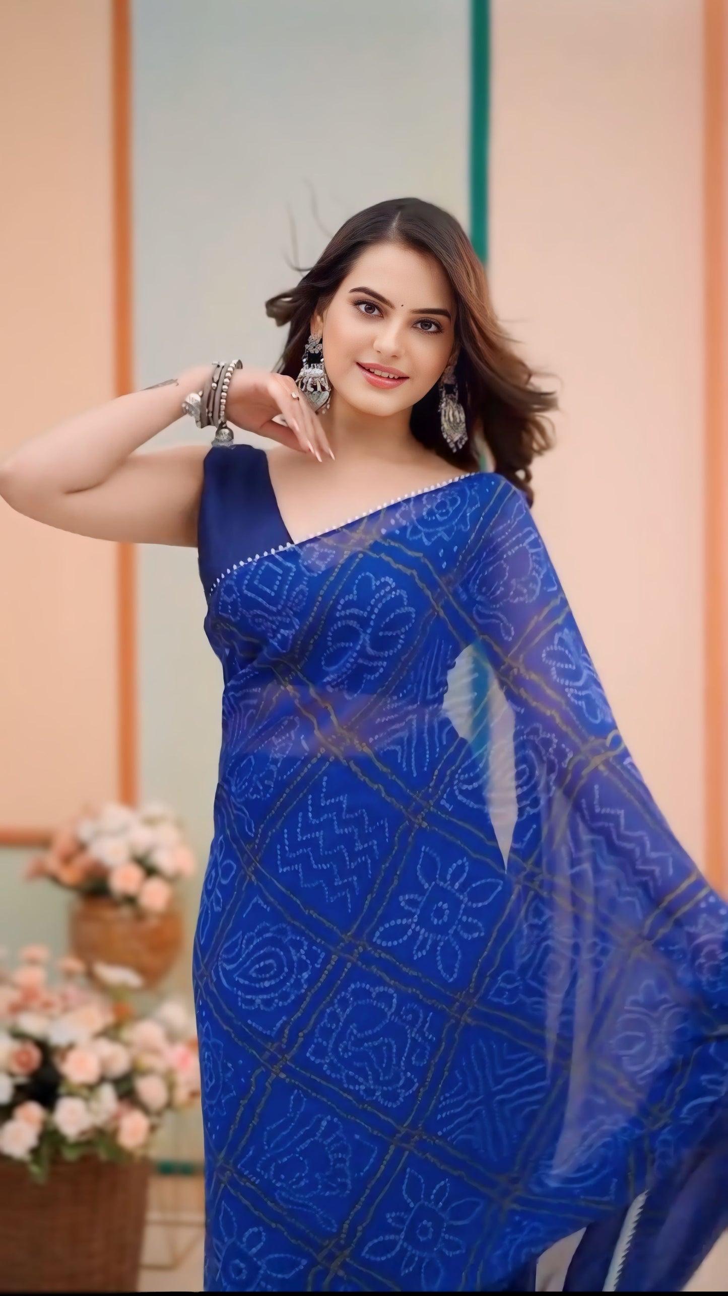 Blue Bandhani Saree Ready-to-Wear Saree 332