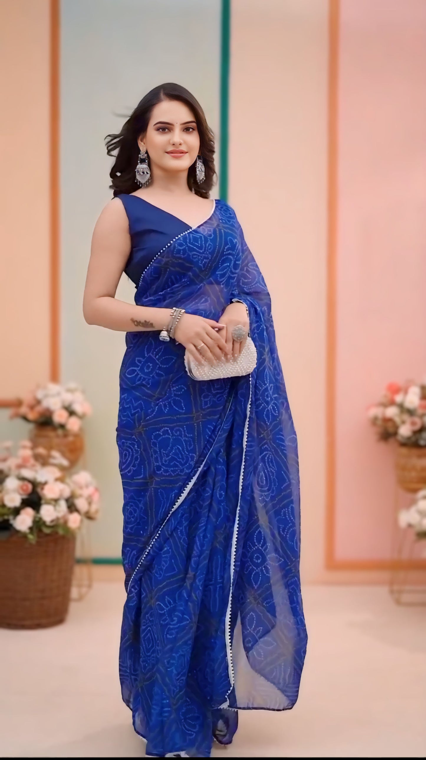 Blue Bandhani Saree Ready-to-Wear Saree 332