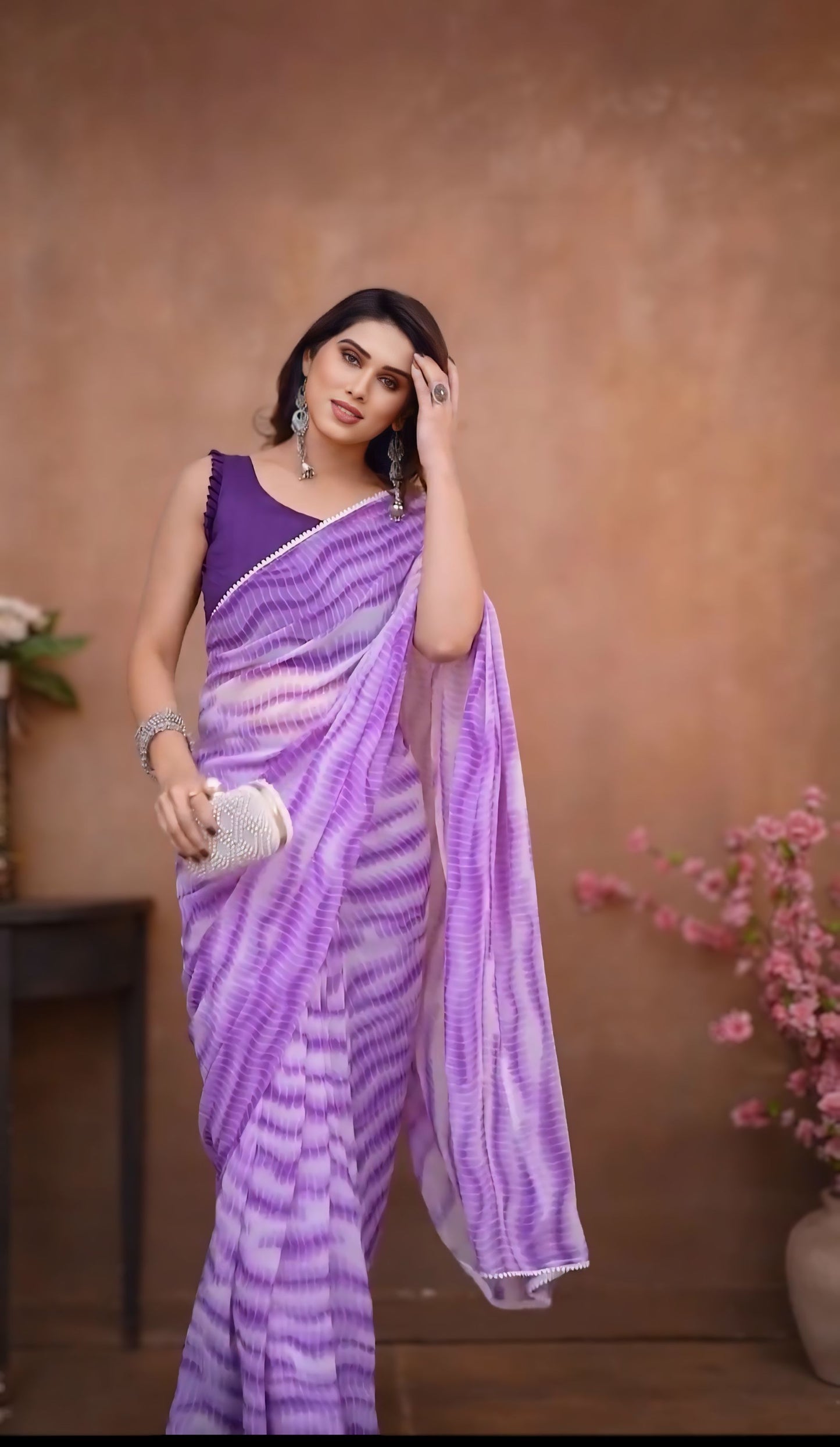 Purple Printed Ready-to-Wear Saree 337