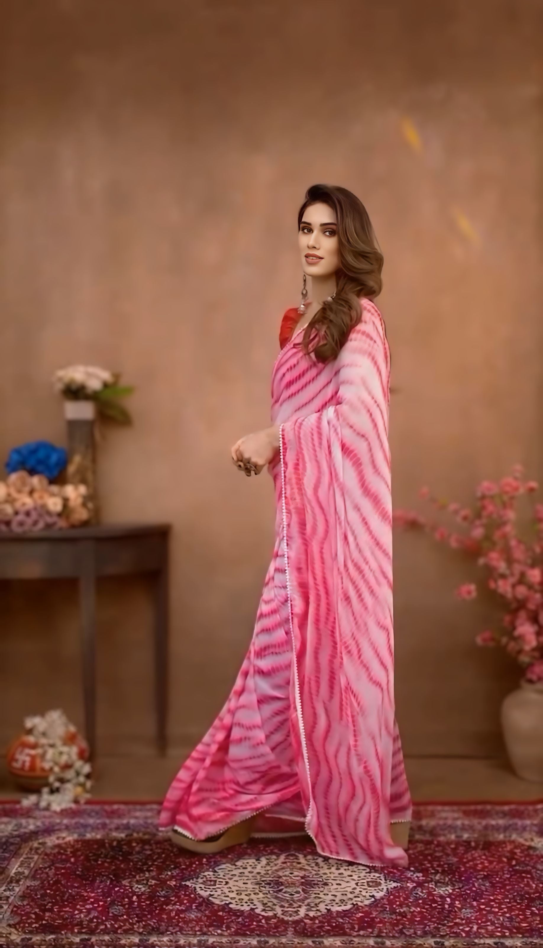 Pink Printed Printed Ready-to-Wear Saree 337-2