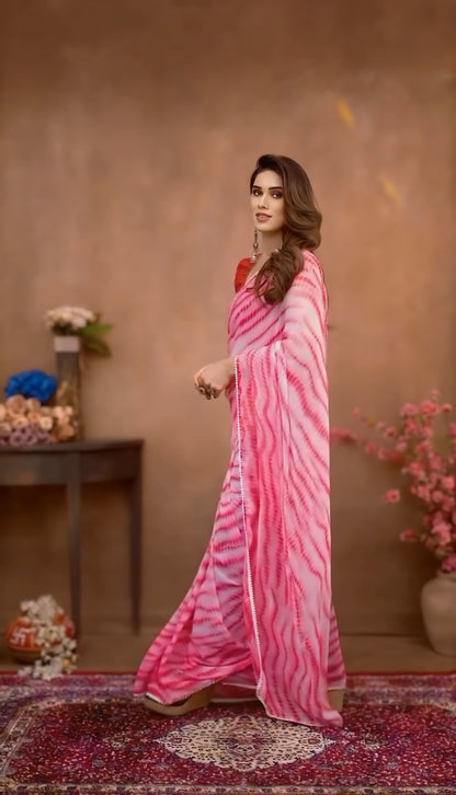 Pink Printed Printed Ready-to-Wear Saree 337-2
