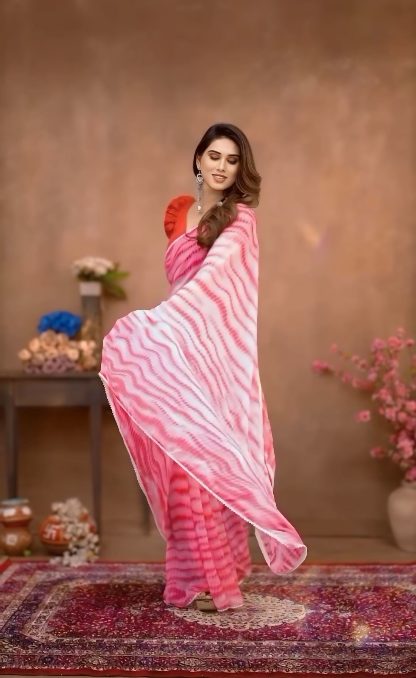 Pink Printed Printed Ready-to-Wear Saree 337-2