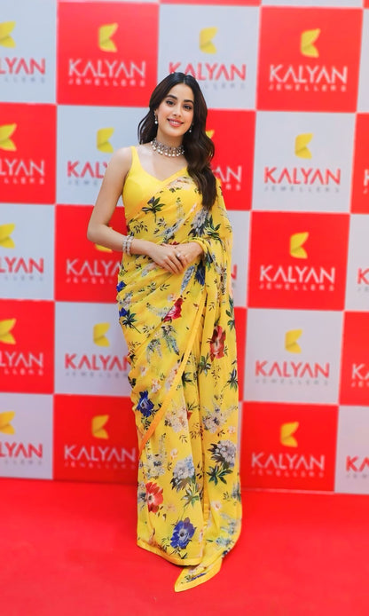 YellowFloral Printed Ready-to-Wear Saree 338-1