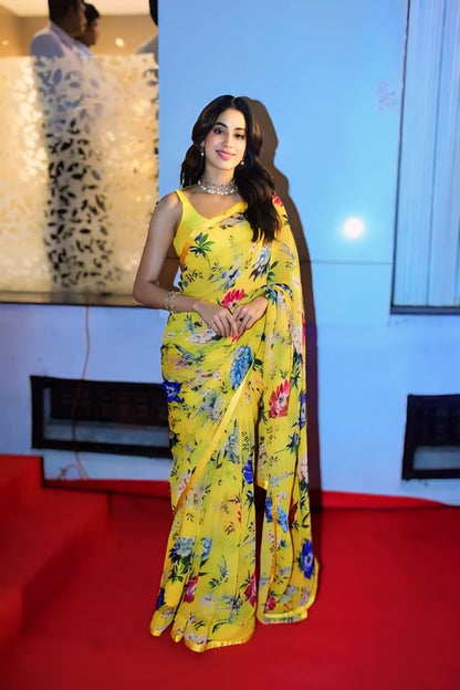 YellowFloral Printed Ready-to-Wear Saree 338-1