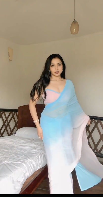 Pastel ombre georgette Ready-to-Wear Saree 351