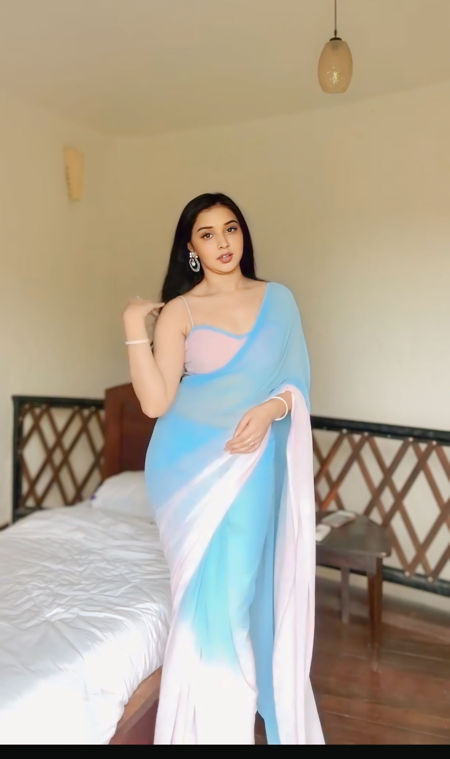 Pastel ombre georgette Ready-to-Wear Saree 351