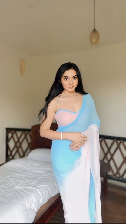 Pastel ombre georgette Ready-to-Wear Saree 351