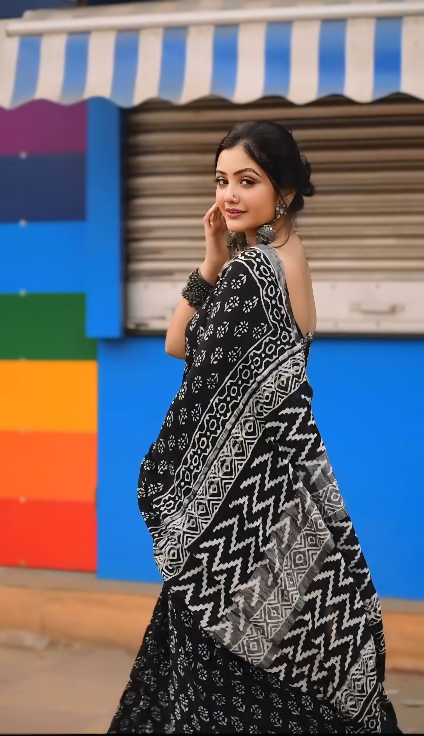 Black Cotton Ready-to-Wear Saree 369