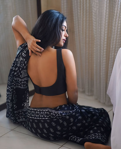 Black Cotton Ready-to-Wear Saree 371