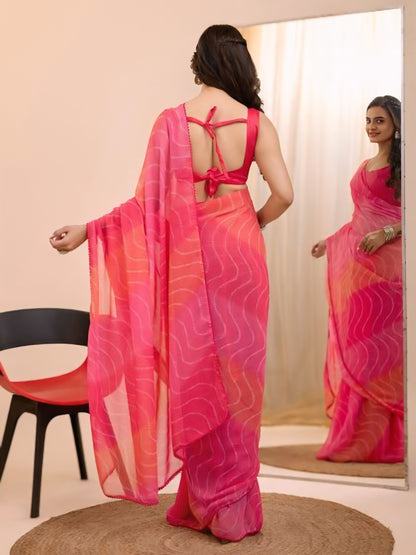 Pink  Printed Ready-to-Wear Saree  384
