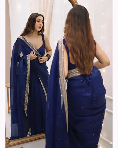 Blue Net Ready-to-Wear Saree 385