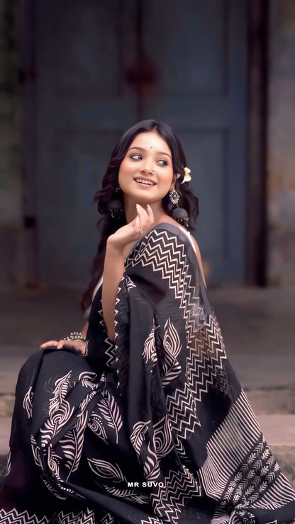 Black Cotton Ready-to-Wear Saree 391