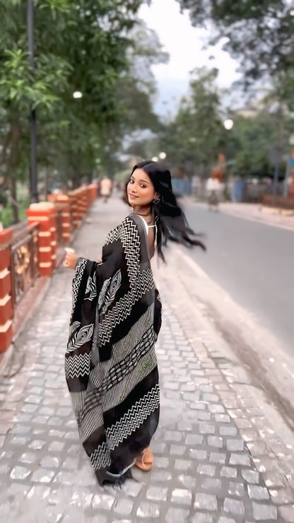 Black Cotton Ready-to-Wear Saree 391