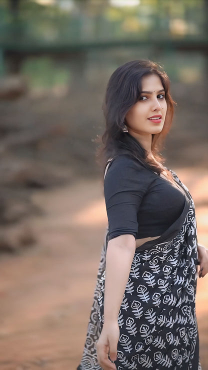 Black Cotton Ready-to-Wear Saree 394