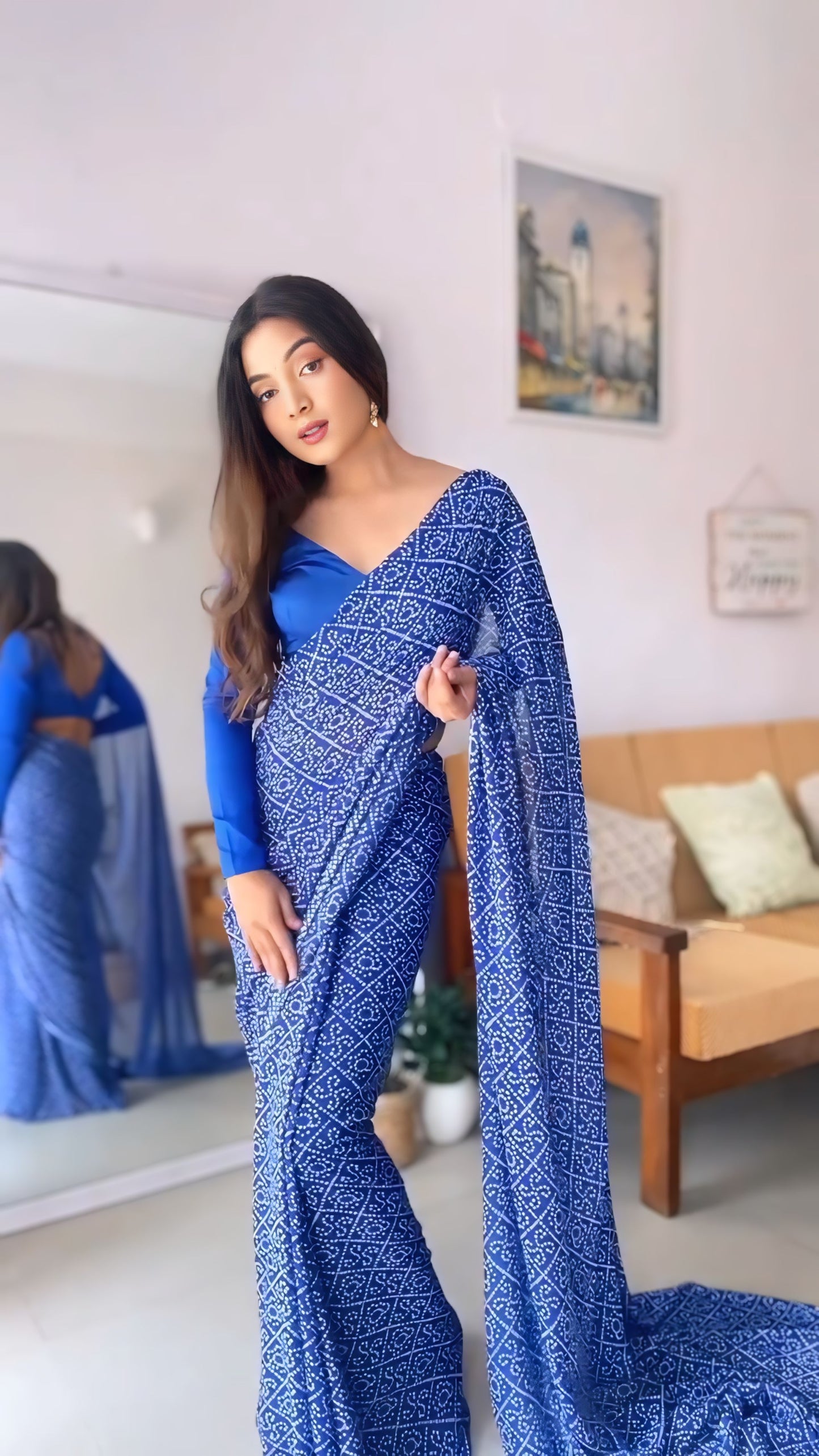 Blue Spark Bandhani Saree Ready-to-Wear Saree 412