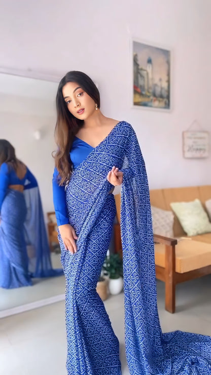 Blue Spark Bandhani Saree Ready-to-Wear Saree 412