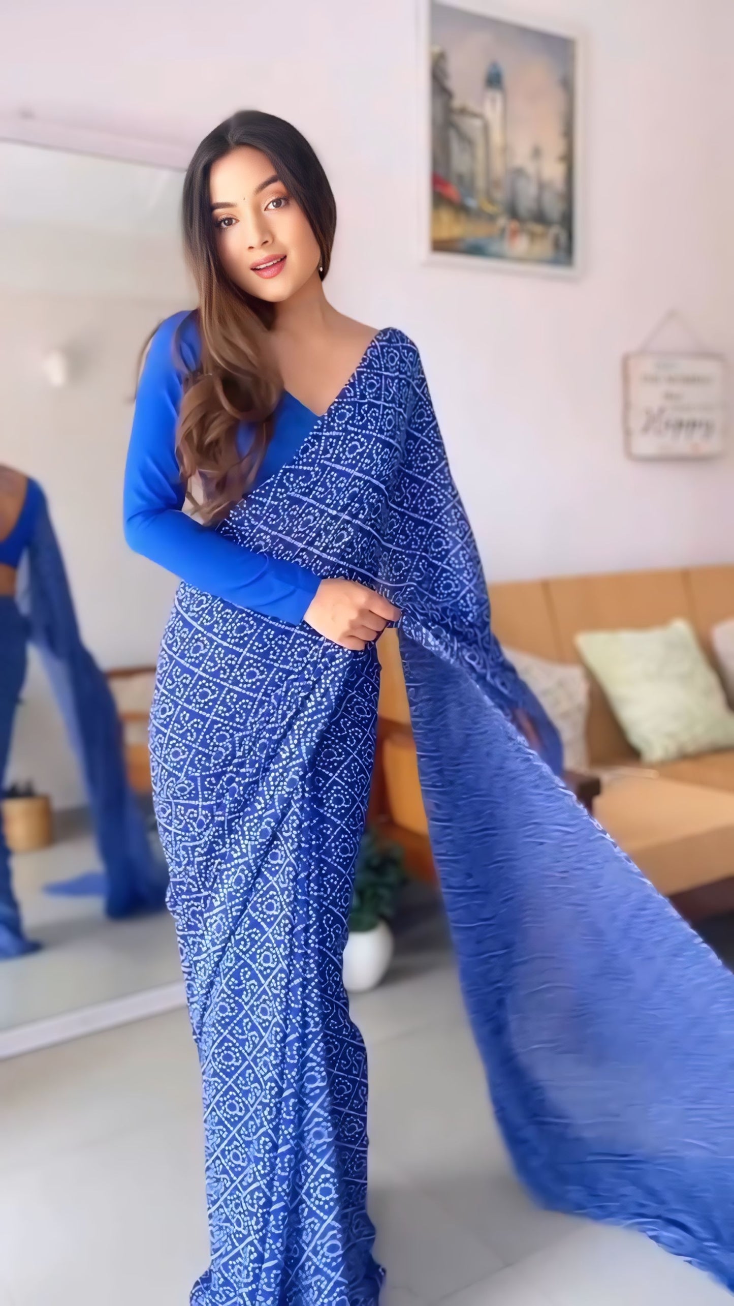 Blue Spark Bandhani Saree Ready-to-Wear Saree 412