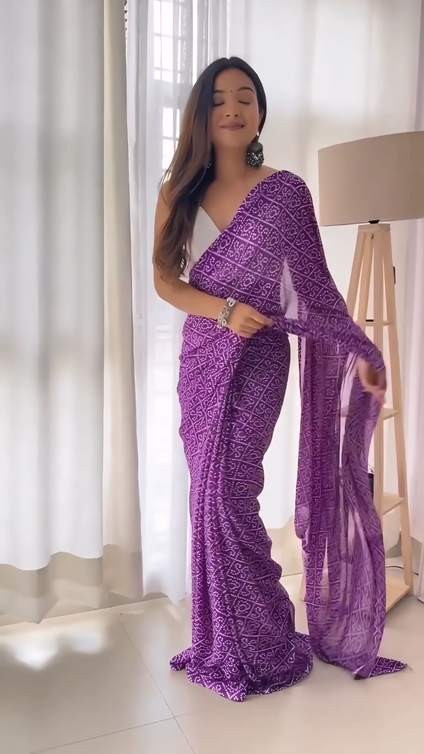 Lavender Spark Bandhani Saree Ready-to-Wear Saree 413