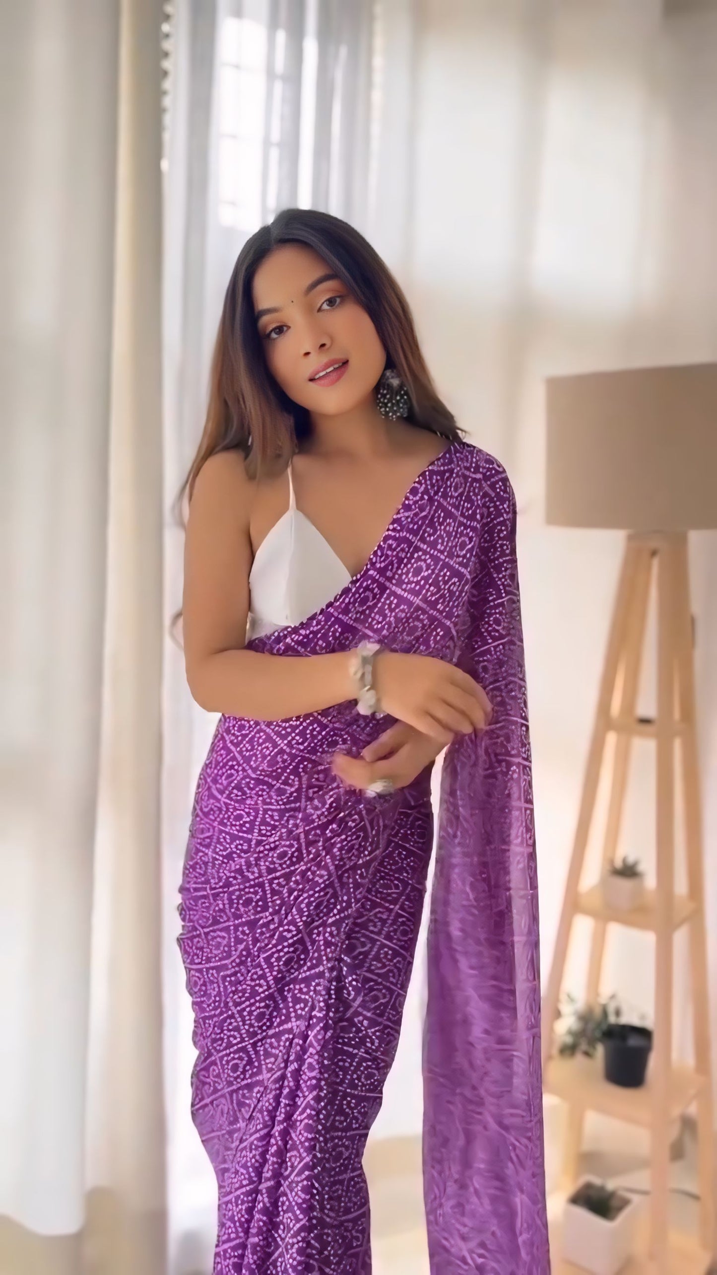 Lavender Spark Bandhani Saree Ready-to-Wear Saree 413